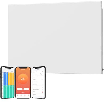 Lyndo WiFi Electric Panel Heater/Convector Radiator, Wall Mounted, Splash Proof, With Timer, Thermostat, Voice Control, Modern (White, 1500W)