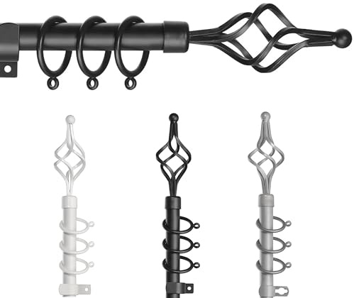 TWIST Curtain Poles for Window, Metal Extendable Curtain Poles Heavy Duty Curtain Rod Includes Finials, Rings, Brackets & Fittings Set (Black, 160cm to 300cm)