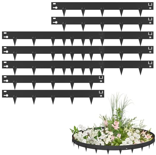 PEILU Rasenkanten 16cm Hoch Verzinkt Stahl Beeteinfassung Garten Beetumrandung mit Spikes 10 Stück 106cm Mähkante Wurzelsperre Palisaden Metall Rasenkantenband für Wege, Rasenflächen (Schwarz)
