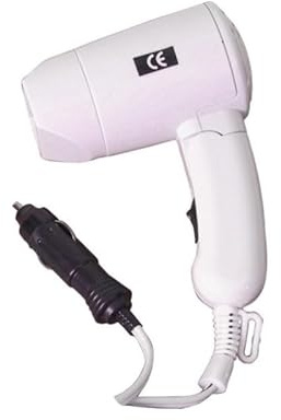 CR-MOESANCO® Tragbarer Reisehaartrockner, 12 V, mit Zigarettenanzünder-Stecker für Auto, Wohnwagen, klappbarer Griff, weiß, mit 2 m langem Kabel