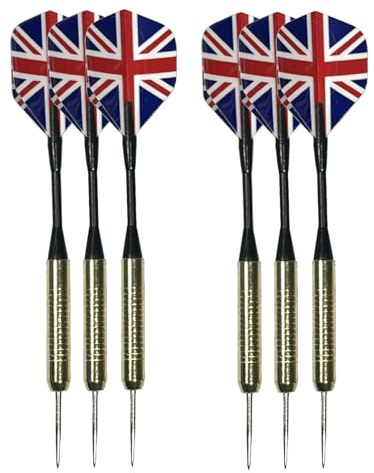 Satargo Steel Darts Set with Union Jack Flights, 16g, 6-Pack, Beginner's Kit