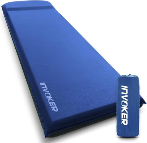 INVOKER Tapis de Couchage Auto-gonflant avec éponge élastique Ultra épaisse de 8 cm, Matelas de Couchage léger en 25 Secondes, pour randonnée, Voyage, Bleu foncé