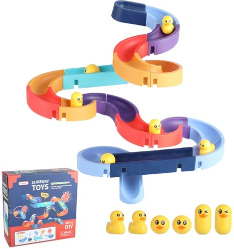Strehknewen Lot de 48 jouets de bain pour enfants, jouets aquatiques DIY avec piste en marbre et ventouses, jouets de bain de 3 à 12 ans, cadeau pour garçons et filles