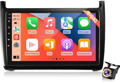 4+64G Radio Android para Volkswagen VW Polo 2008–2020, Radio de 9 Pulgadas con Pantalla Táctil, CarPlay & Android Auto inalámbrico, GPS WiFi, DSP, Bluetooth, USB + Cámara Trasera