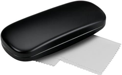 Horktrust Étui à Lunettes Universel, Boîte à Lunettes en Cuir PU, Boîte à Lunettes Anti-Chute avec Chiffon de Nettoyage, Étui à lunettes de couleur unie, noir