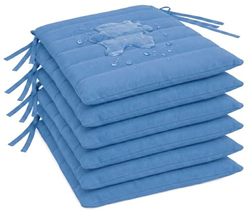 Pack 6 Cojín para silla 42x40x4 cm｜Repelente al agua y fácil de limpiar｜Con cintas de sujeción｜Funda con cremallera desmontable｜Uso interior y exterior｜Ideal para comedor, terraza, jardín u oficina