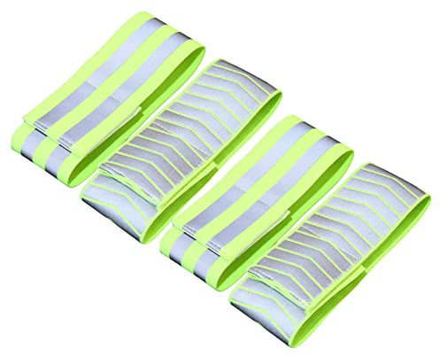 JUMPLAWN Pulsera De Seguridad Reflectante Verde Doble Raya y Flecha, 4 Piezas, Banda Reflectante para Ciclismo y Running Nocturno, Material Cómodo para Deportistas y Actividad Al Aire Libre