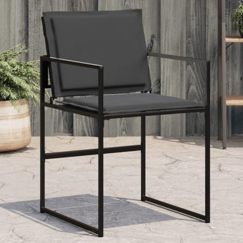 QZZCED Gartenstühle mit Kissen 4 STK. Schwarz Stahl und Textilene Terrassenstühle Freizeitstühle für Terrassen