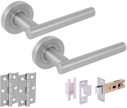 Hunta HANDLEZONE® Solus Internal Door Handle Latch Pack, Complete with Lever On Rose Handles, 76mm Latch, 75mm Ball Bearing Hinges - Satin Chrome