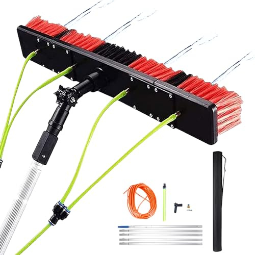 Spazzola e palo per la pulizia dei pannelli solari estensibili, sistema di pulizia delle finestre alimentato ad acqua, 5-12 m, testa telescopica da 35/55 cm, per tetti fotovoltaici e pannelli solari