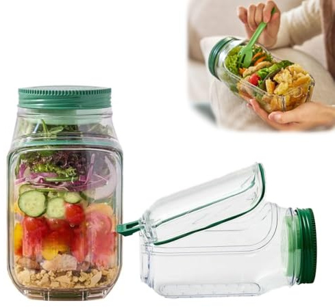 Ghyxfdai Salad Pod Jar, Vertical Layering Salad Pod Built-in Bowl Design, 2025 New Portable Salad Container, Leak Proof Side Open, with Plastic Interval SaladsSauce Dressing Case, Snack Box with Lid