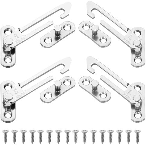 4 Pcs Window Restrictor for Upvc,English Text Version Window Locks for Upvc Windows, Stainless Steel Window Lock Child Safety, Window Catch Left Right Hand Door Restrictors Use in Home School Office