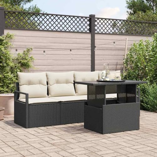 Frdhee Banco de jardín esquina, sofá de jardín, juego de 5 unidades, color negro y crema, 100 x 55 x 73 cm, para jardín, balcón, terraza, exterior, fácil de configurar, se puede combinar libremente