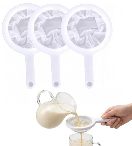 THQAE 3 Pcs colador de tela, colador, colador tela, Colador de Malla Fina de Nylon para Alimentos, 200/300/400 Micras con Asa para Filtrar Jugo, Vino, Café, Leche, Lavable en Lavavajillas