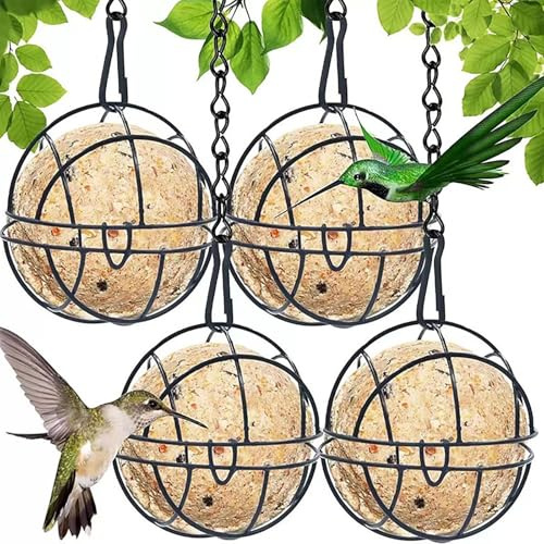 NiceNaiils Mangiatoia per Uccelli, 4pcs Mangiatoia per Palle, Strumento per l'alimentazione Degli Uccelli per Palle di Grasso, Mangiatoia per Uccellini da Esterno, per Recinzioni,Giardino, Fringuelli