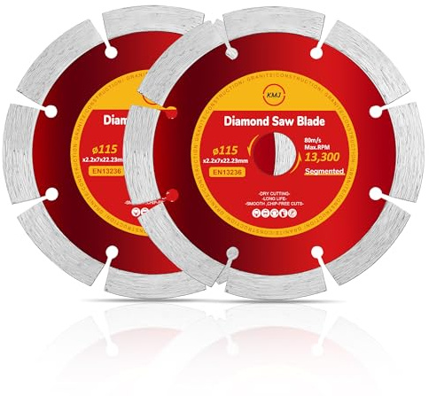 KMJ A-Grade 2 Pack Segmented 115mm Diamond Cutting Disc- Dry Cutting Grinder Discs- Ideal Cutting Disc for Granite, Brick, Mansory, Concrete, Stone & DIY Projects - Size 115 x 2.2 x 10 x 22.23 mm