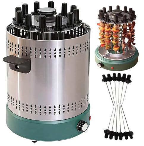 Grill Girarrosto Elettrico, Macchina Per Barbecue Verticale Da 1200 W Con Temperatura Regolabile, Riscaldamento A 360° Con 12 Forchette Per Griglia, Ideale Per Cucina Domestica E Al Ristorante