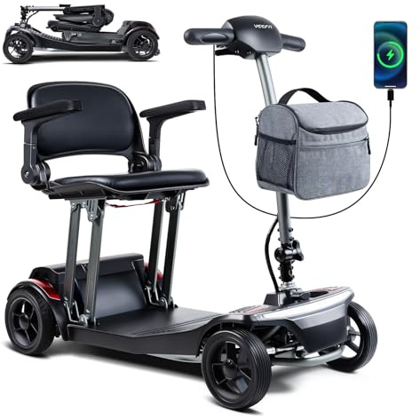 Veicolo Elettrico A 4 Ruote Per Anziani, Struttura In Alluminio Da 20 Kg, Autonomia 30 Km, Mezzo Pieghevole Compatibile Con Auto, Aereo E Treno, Porta Usb, Scooter Di Mobilità Pieghevole Per Anziani