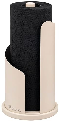 eluno Küchenrollenhalter aus Edelstahl und lackiertem Metall mit standfestem Sockel - geeignet für Standard-Küchenrollen bis 28 cm oder 3 Toilettenpapierrollen (Beige)