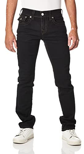 True Religion Men's Ricky Big T Straight Leg Jean with Back Flap Pockets, 2sb Body Rinse Black, 36