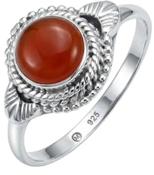 mantraroma Anello da donna in argento 925 con pietra preziosa corniola arancione insolita e giocosa