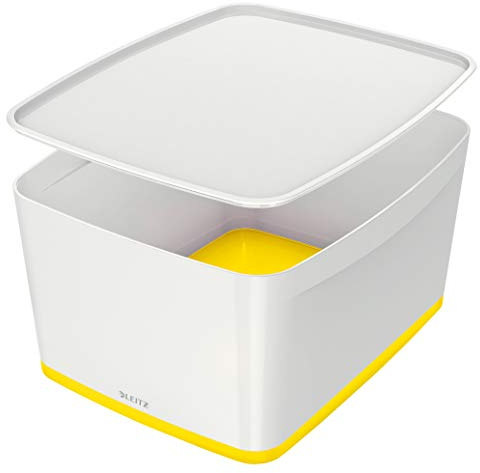 Leitz 18 Litre Storage Box with Lid, Waterproof , White/Yellow