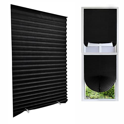 Cordless Blackout Pleated Fabric Shade Window Shades Blinds Darkening Temporary Light Filtering Pleated Paper Shade Easy to Install and Cut for Home Bedroom Office Windows HxW(59 x 35)
