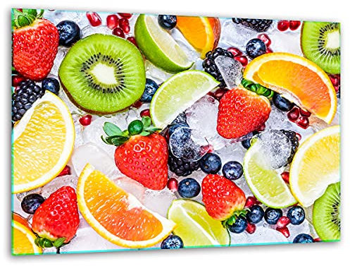TMK, tagliere in vetro, 40 x 30 cm, con motivo frutta, piastra di taglio decorativo in vetro