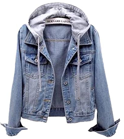 Veste en Jean à Capuche avec Cordon de Serrage avec Poches pour Femmes Manteaux en Denim Décontractés Veste Jean Mi-Saison Blouson à Manches Longues Denim Jacket avec Boutons Style A S