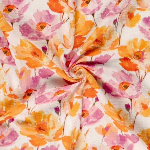 Musselin Stoff - Blumen als Meterware zum Nähen, 50 cm