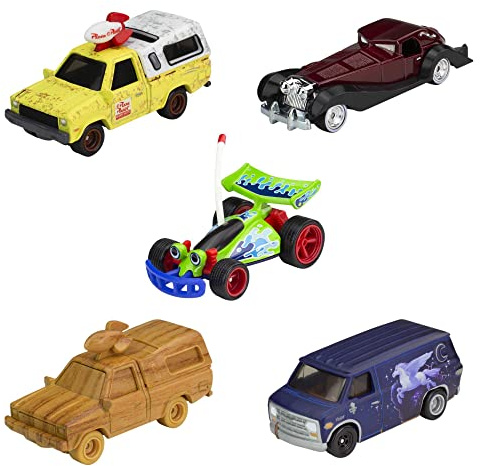 Hot Wheels Disney 100 Jahre Jubiläumspack - Die-Cast-Fahrzeuge, Premium-Ausführung, Real Riders-Räder, Metall-Karosserie, Toy Story, Merida, Onward, 101 Dalmatiner, Sammlerbox, HKF06