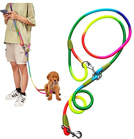 Hundeleine zum Laufen, Spazierengehen, Training, Crossbody-Doppelleine für Hunde, 1,2 cm dick, Nylon, reflektierend, strapazierfähig, für kleine, mittelgroße und große Hunde, bunt