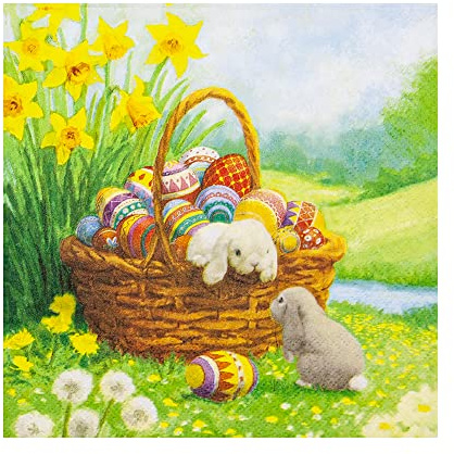 Home Fashion Serviette ''Hase im Osterkorb'', Grün