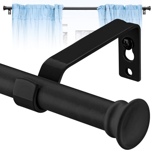 Curtain Poles, Curtain Poles for Eyelet Curtains 76 to 198 cm, 1.6 cm Adjustable Single Curtain Rods with Brackets for Patio, Sliding Glass Door, Living Room, Matte Black