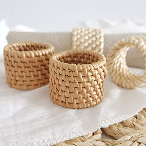 Gewebte Rattan-Serviettenringe, 4 Stück, handgefertigt, natürliche Weiden-Serviettenringe, Bauernhaus-Chic-Serviettenhalter für Party, Bankett, Abendessen, Frühling, Esstisch, Dekoration,