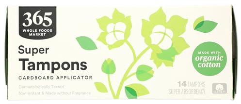 365 by Whole Foods Market, Tampons with Cardboard Applicators, Super Absorbency, Made with Organic Cotton, Unscented, 14 Count