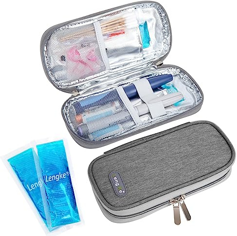 SUNMON Borsa termica per insulina, con 2 lavagne di raffreddamento riutilizzabili, borsa termica isolata, impermeabile, per accessori per diabetici, 4-6 ore, borsa per medicinali di raffreddamento