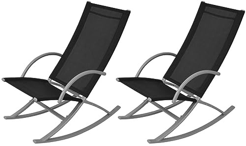 Camerina Garten-Schaukelstühle 2 STK. Stahl und Textiline Schwarz Schaukelstuhl Outdoor Schaukelstuhl Garten Rocking Chair Outdoor Schaukelstuhl Garten Wetterfest