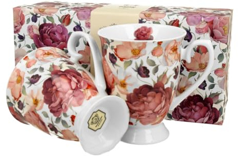 DUO FLORAL 2er-Set königliche Tassen 300 ml SPRING ROSES WHITE New Bone China Porzellan