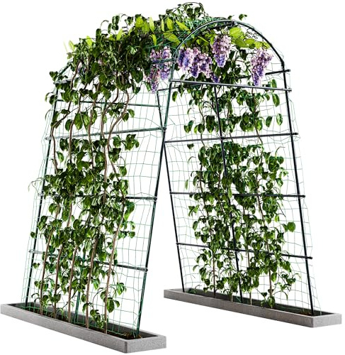 Idzo Rankgitter für den Garten, 223,5 cm hoch, Edelstahl, Tunnel, Gemüse, Rankgitter mit PE-Beschichtung, schützt vor Rost, platzsparendes und langlebiges Gurkenspalier für Kletterpflanzen im Freien,