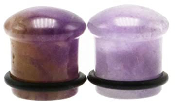KnBoB 2 Stück Ohrringe Tunnel 12MM Stein Lila Flesh Tunnel Ohr Piercing Expander Damen und Herren Ear Tunnel