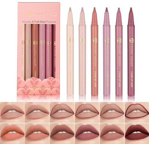 6PCS flüssiger Lippenstift & Lipliner Set, 2-in-1 Nude Matte Shades Lippenstift-Lipliner-Bleistift für die Skulptur-Füllung, lang anhaltende intensive Farbe, Antihaft, Frauen Make-up-Set (B)