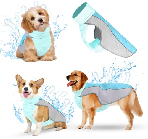 Elehui Dog Cooling Vest,Evaporative Comfortable Dog Cooling Coat,Breathable Pet Cooling Vest,Summer Sun Protection Dog Jacket with Reflective Stripes for Small Medium and Larg (Blue, L)