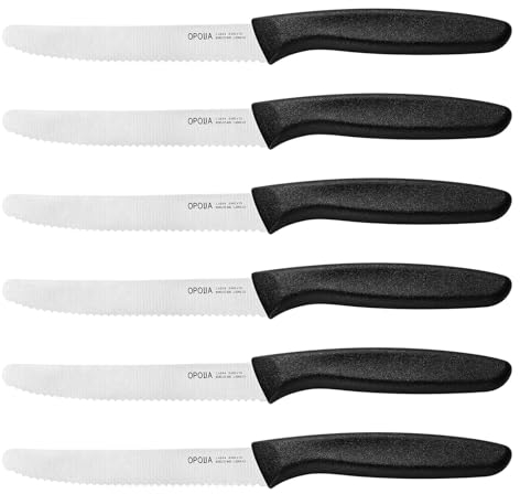 OPOLIA FrüHstüCksmesser 6 Stück,Hochwertiges Edelstahl Tafelmesser Gezackte Klinge,Brötchenmesser,Tomatenmesser,Restaurant&Haushalts Scharfe Messer Set,Rostfrei&SpüLmaschinenfest