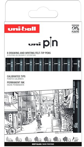 Uni-ball Estuche PIN de 8 piezas de marcadores calibrados 0,05 a 1,2 mm color negro SET CLÁSICO II