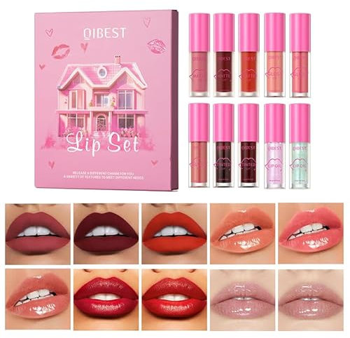10 Colors Lip Gloss Set Lip Tint Stain Liquid Water Tint Plumping Lip Oil Moisturizing Long Lasting Lip Glow Balm Liquid Lipstick Waterproof Multi-Use Lip Makeup Set