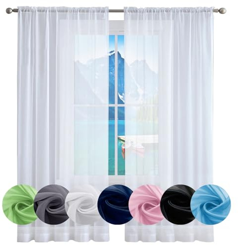GAIFNAG Tende Voile Semi Trasparenti 80 x 220 cm in Lino Naturale - Sole Antimosche Lavabile per Interni, Cucina, Porta Finestra con Tasca Regolabile, Decorazione, Bianco