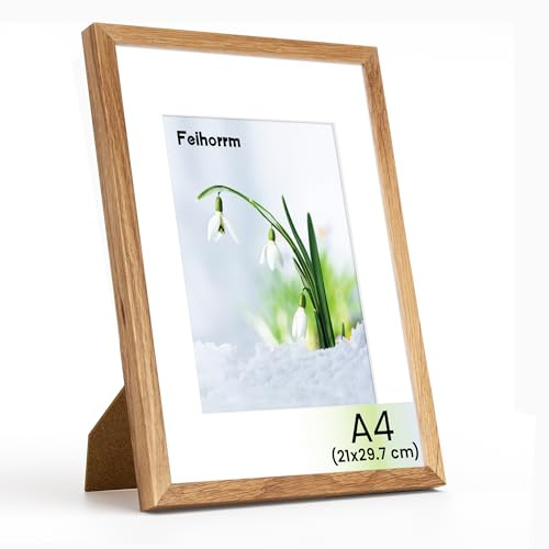 Feihorrm Bilderrahmen, A4 Fotorahmen aus Eiche, Mit gehärtetem Glas, Für 21x29,7 cm-Fotos ohne Passepartout oder 13,9x20 cm-Fotos mit Passepartout (Beige, A4 (21x29,7 cm)/ 1x)