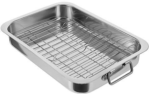 OKUMEYR Bandeja Hornear Con Rejilla Acero Inoxidable Bandeja Para Horno Rectangular Para Hornear De Cocina Para Pan Pasteleria