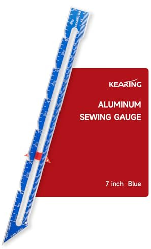 Kearing Blue 7-tums glidmarkör symätare – nickel med vitt tryck | Aluminiumsömmätare för exakt märkning av fåll, fästen, veck och knapphål (5007A-blå (7 tum))